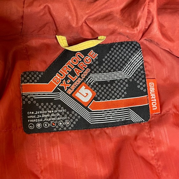 Burton Snowboard Jacket Mens XL Yellow Brown Colorblock Insulated Hooded Vintage - Picture 15 of 16